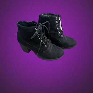 Black suede lace up ankle boots